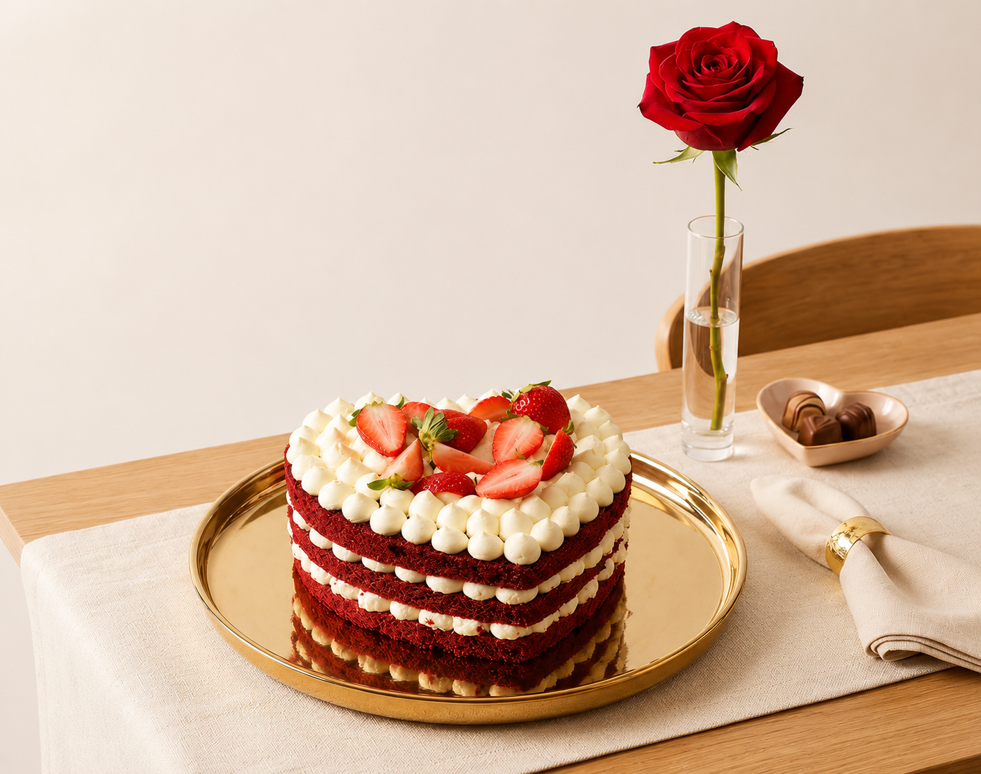 Heart Strawberry Red Velvet Cake