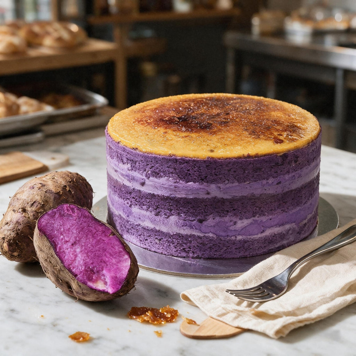 PURPLE YAM CREME CRULEE CAKE